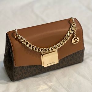 MICHAEL KORS
Lita Small Two-Tone Logo and Leather Crossbody Bag